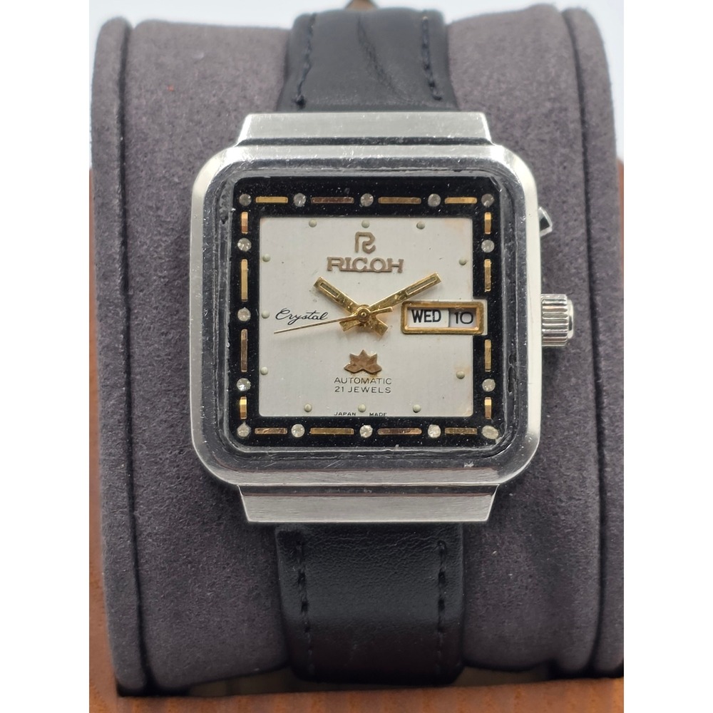 Vintage Ricoh Crystal Automatic 21 Jewels Day Date TV Dial Japan Watch